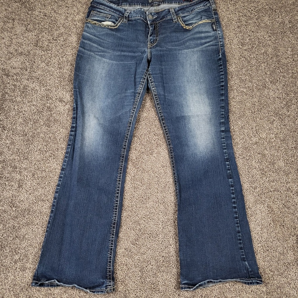 Silver Jeans Co Suki Mid Bootcut Womens 20/33 Fits 40x32 Blue Embroidered Denim